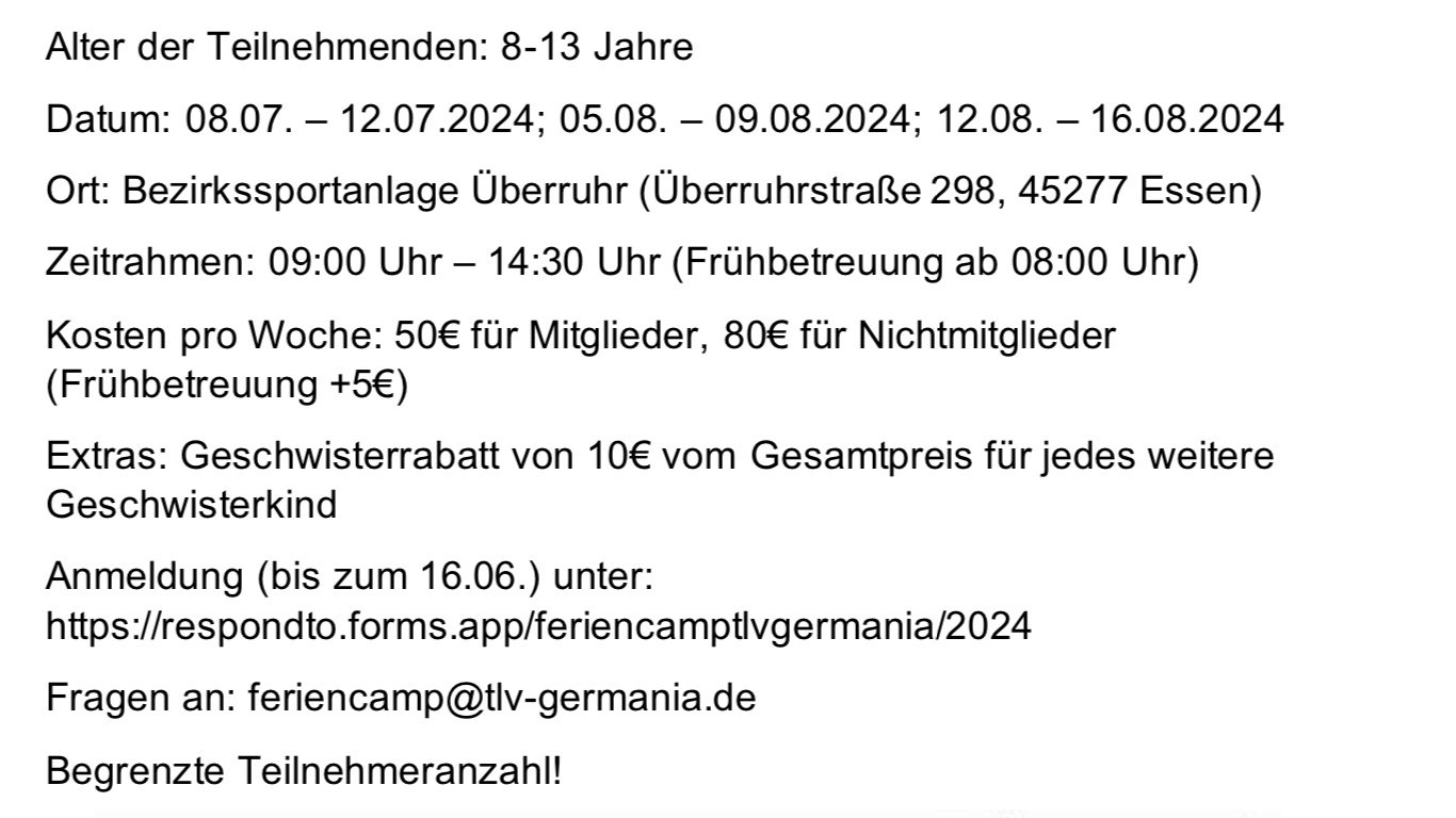 Informationen Feriencamp TLV