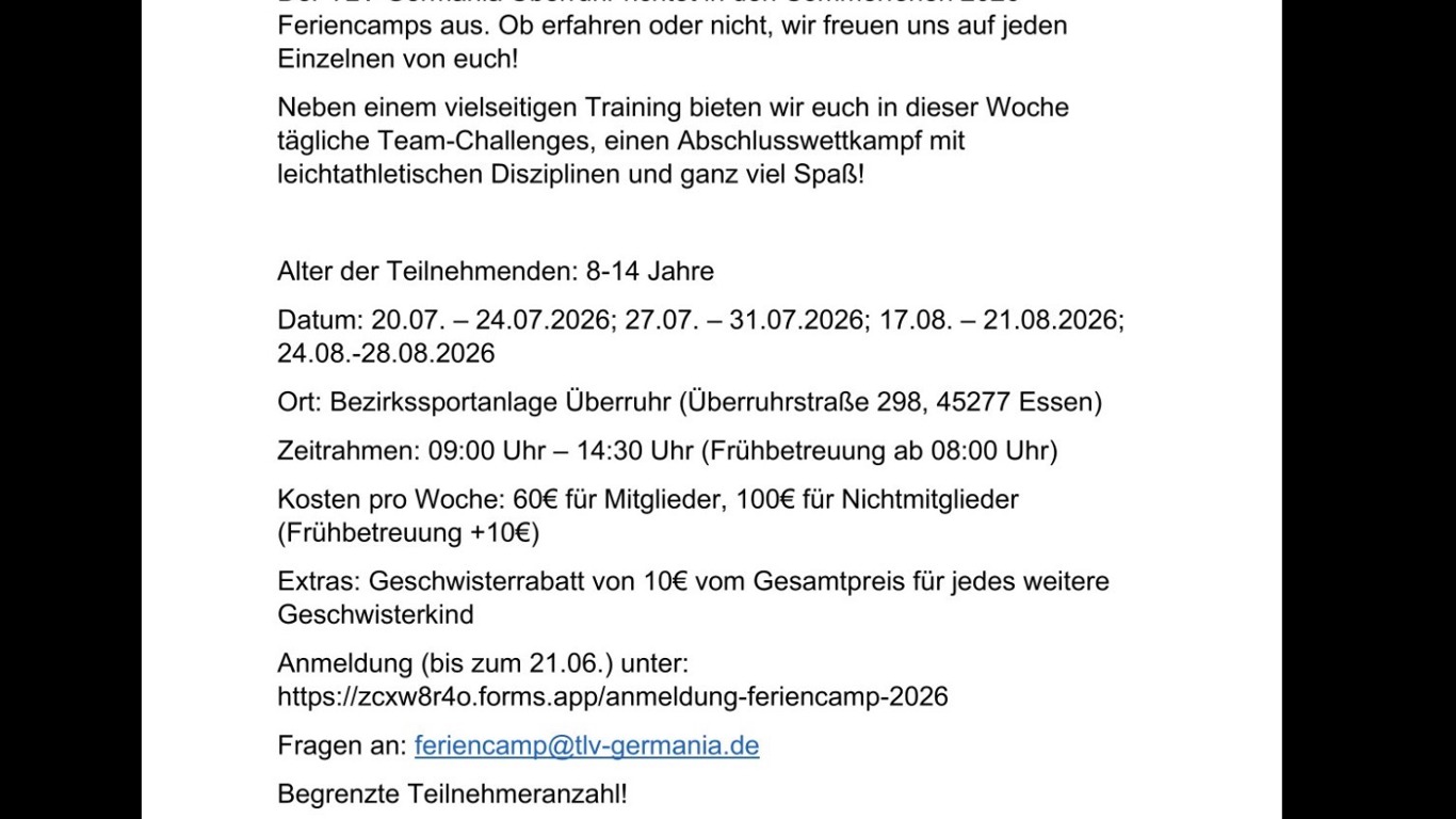 Infoflyer Feriencamp
