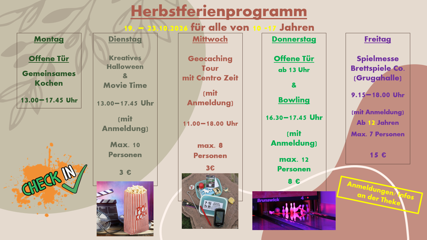 Programm für die Herbstferien im Check In